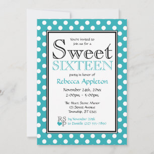 Polka Dot Turquesa Dulce Blanco Dulce Invitación