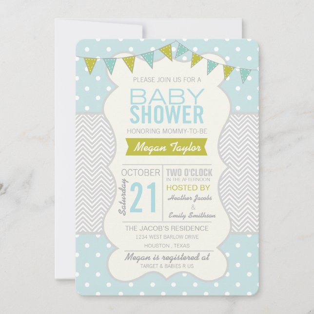 Polka Dota y Chevron - Invitación de Baby Shower (Anverso)