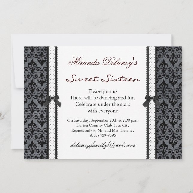 Polka polka blanco negro Sweet 16 Invitación (Anverso)