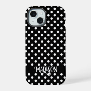 Polka retro blanco negro con guiones elegantes