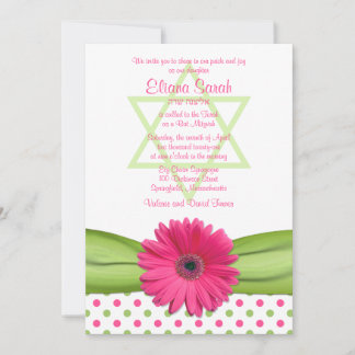 Polka rosa y verde golpea la invitación a Mitzvah