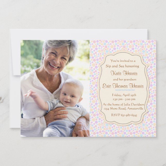 Polkadot Sip y ver invitación fotográfica (Anverso)