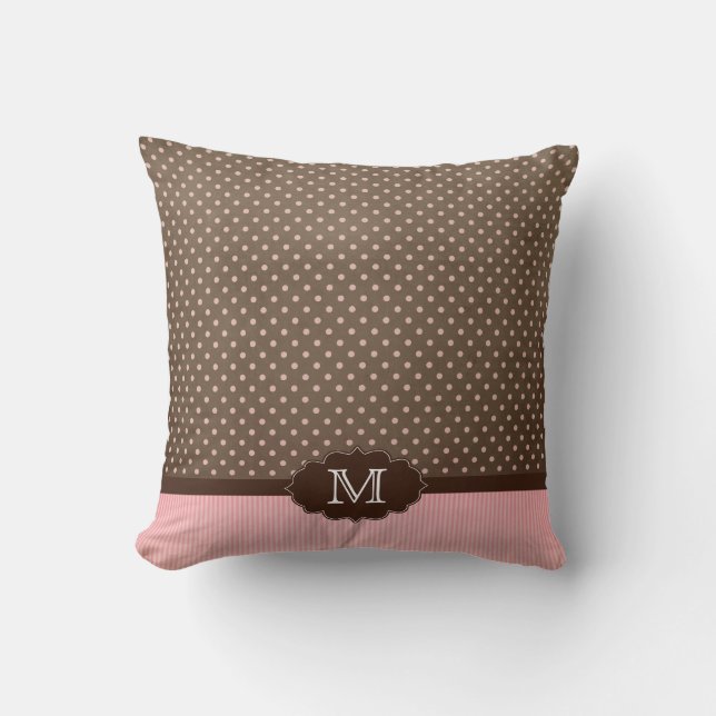 Polkadots marrones rosados + raya la almohada del (Anverso)