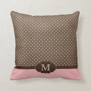 Polkadots marrones rosados + raya la almohada del