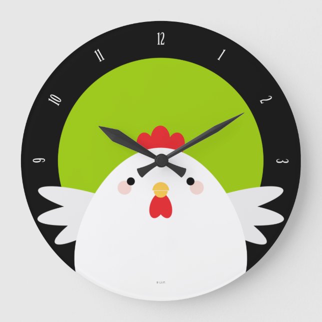 Pollo blanco en el reloj de pared verde (Anverso)