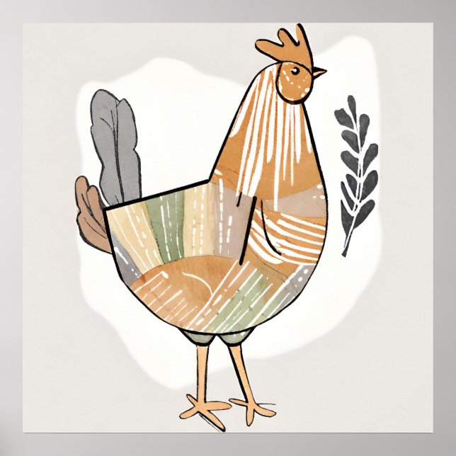Pollo Boho Leaf Estilo de arte botánico Moderno (Frente)