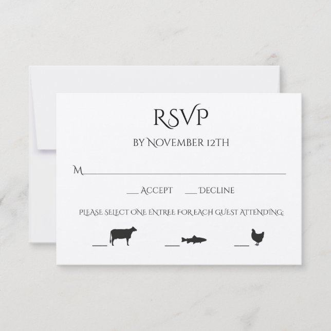 Pollo de pescado 3 Entree Choice Wedding RSVP (Anverso)