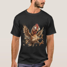 Pollo Loco Divertido en Camiseta Gráfica de Dibujo