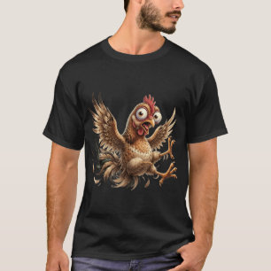 Pollo Loco Divertido en Camiseta Gráfica de Dibujo