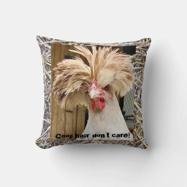 pollo polaco "coop hair no importa" almohada de pa (Anverso)