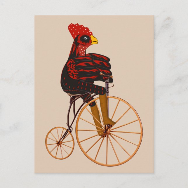 Pollo Rooster Montando Una Tarjeta De Bicicleta Vi (Anverso)