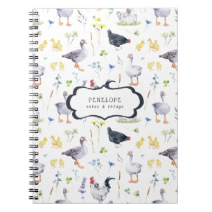 Pollos de Granja Rústica Cuaderno Monograma