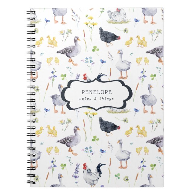 Pollos de Granja Rústica | Cuaderno Monograma (Frente)