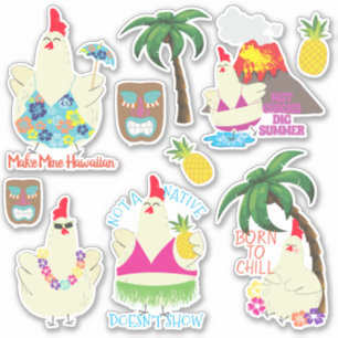 Pollos de Hawái pegatina de vacaciones tropicales 