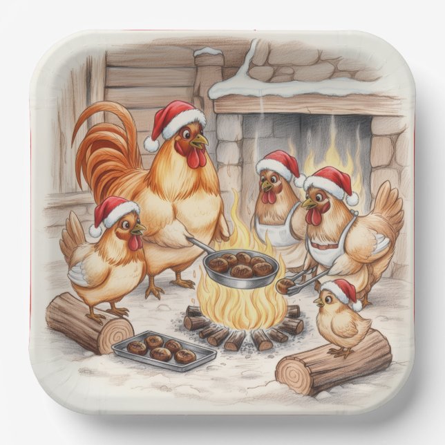 Pollos de Navidad Asando Castañas, Platos (Anverso)
