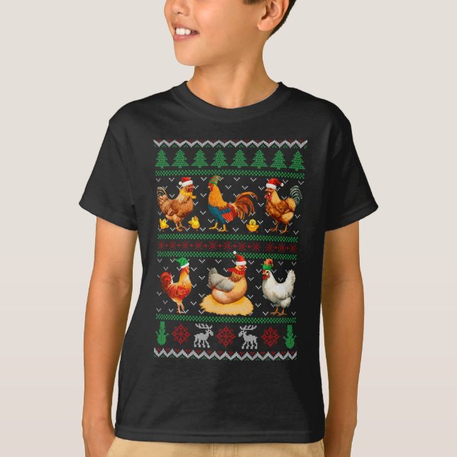 Pollos Divertidos Jersey Feo De Navidad Xmas Chico (Anverso)