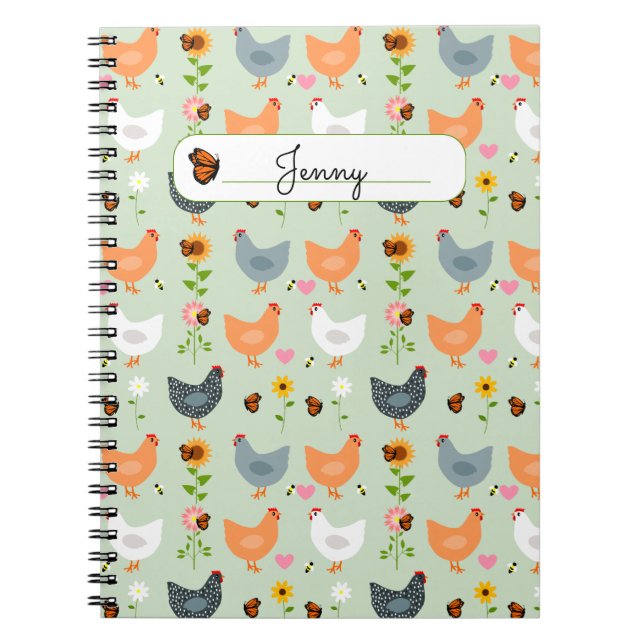 Pollos en el cuaderno personalizado de flores (Frente)