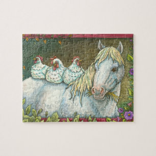 POLLOS EN EL ESTABLE, CABALLO Y HENS PUZZLE Jigsaw