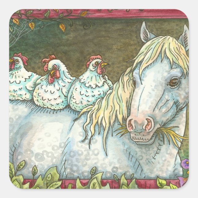 POLLOS EN EL ESTABLE, PEGATINAS DE CABALLO Squ. Ho (Anverso)