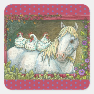 POLLOS EN EL ESTABLE, PEGATINAS DE CABALLO Squ. Ho