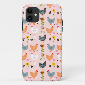 Pollos en el Funda rosa del iPhone 11 de las flore