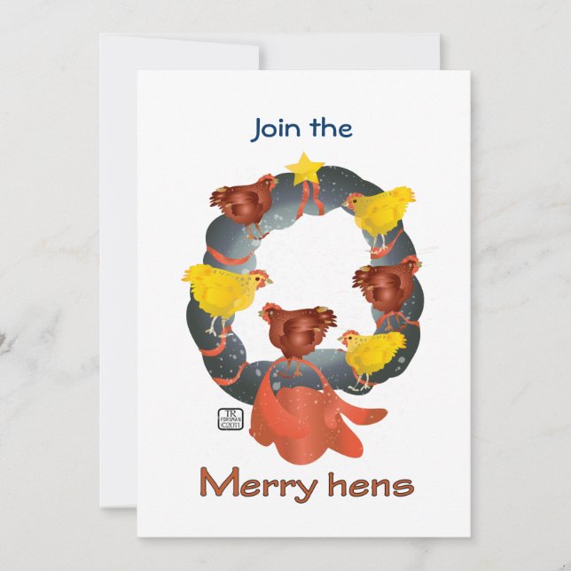 Pollos en una invitación de corona de Navidad (Anverso)