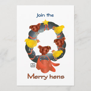 Pollos en una invitación de corona de Navidad