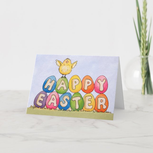 Polluelo feliz de Pascua - tarjeta de felicitación (Anverso)