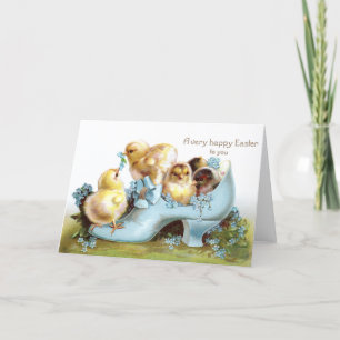 Polluelos en una tarjeta de pascua del vintage del