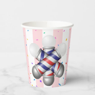 Polo de barbero de rayas blancas y rosas en vaso d