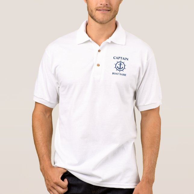 Polo Nautical Captain Boat Name Anchor Rope Wheel (Anverso)