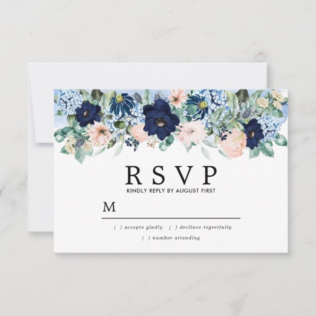 Polvo Azul Rubor Rosa Floral Boda RSVP (Anverso)