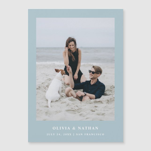 Polvo Azul texto y foto magnético Guardar la fecha (Anverso)