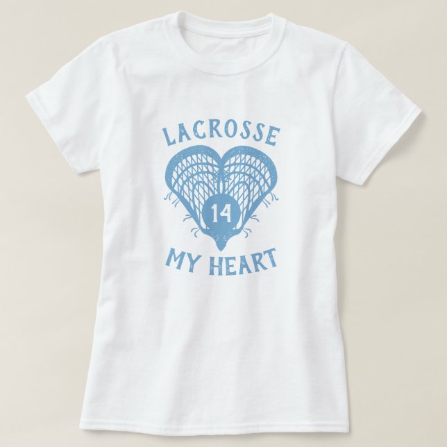 Polvo Lacrosse azul mi camiseta del corazón (Diseño del anverso)