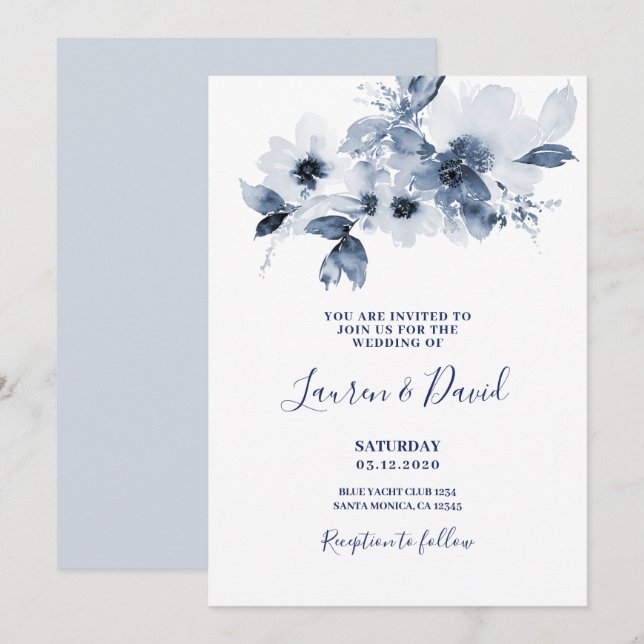 Polvorienta invitación a la boda azul (Anverso / Reverso)