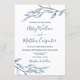 Polvorienta invitación a la boda botánica azul