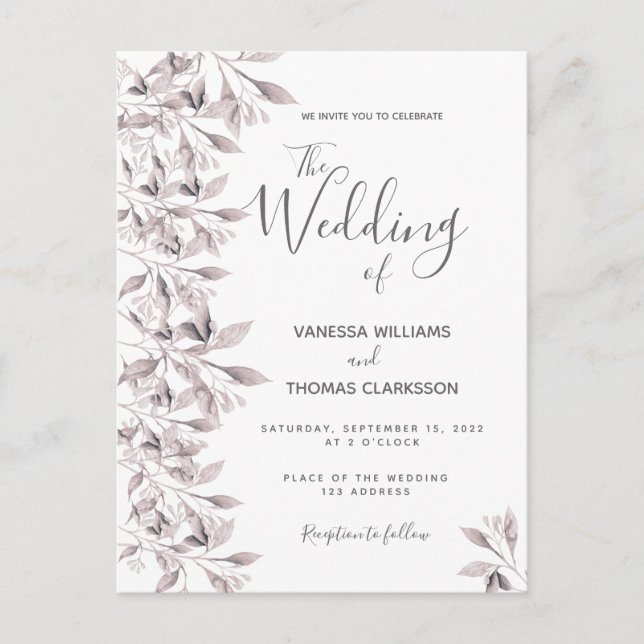 Polvorienta invitación a la boda de follaje botáni (Anverso)