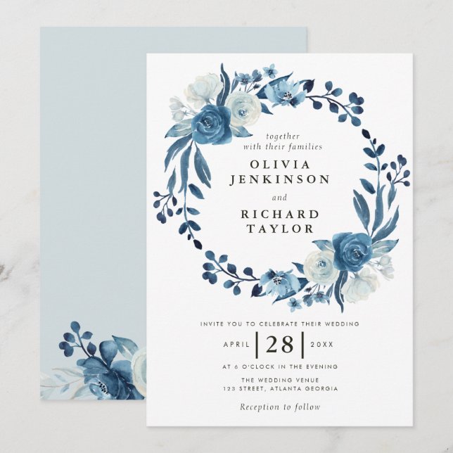 Polvorienta invitación floral a la boda (Anverso / Reverso)