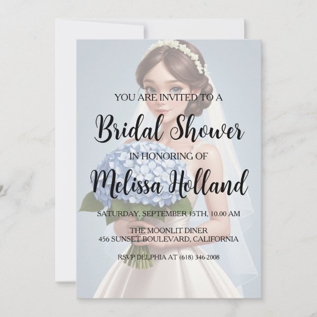 polvorientas invitaciones a la ducha de novias azu (Anverso)