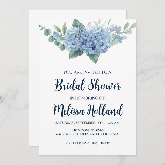 polvorientas invitaciones a la ducha de novias azu (Anverso / Reverso)