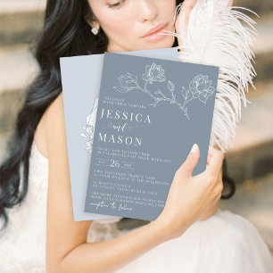 Polvoriento azul floral invitación a la boda minim