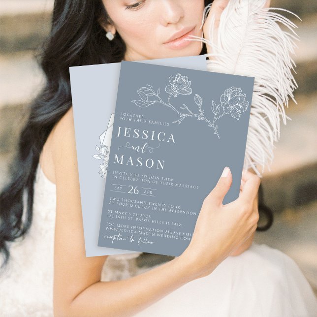 Polvoriento azul floral invitación a la boda minim (Subido por el creador)