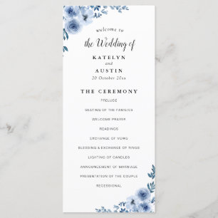 polvoriento programa de boda floral azul