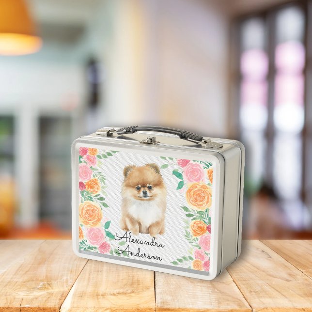Pomerania cutánea con flores acuarelas monograma (Subido por el creador)