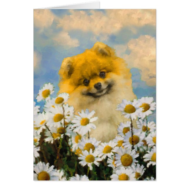 Pomerania en pintura de Daisies - Arte de perro or (Frente)