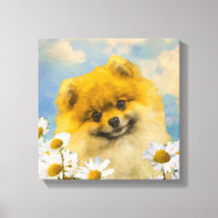 Pomerania en pintura de Daisies - Arte de perro or