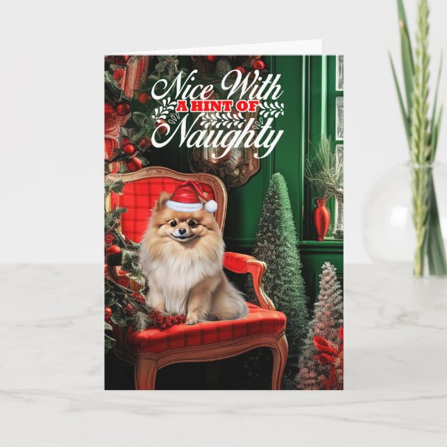 Pomerania Navidad Perro Travieso o Bueno (Anverso)