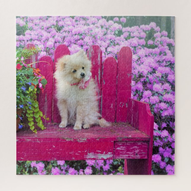 Pomeranian Puzzle Dogs Flowers Floral (Vertical)