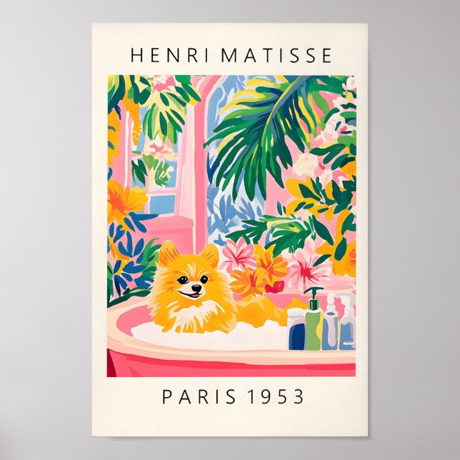 Pomerano En Bañera, Impresión De Arte Perro, Dopam (Frente)