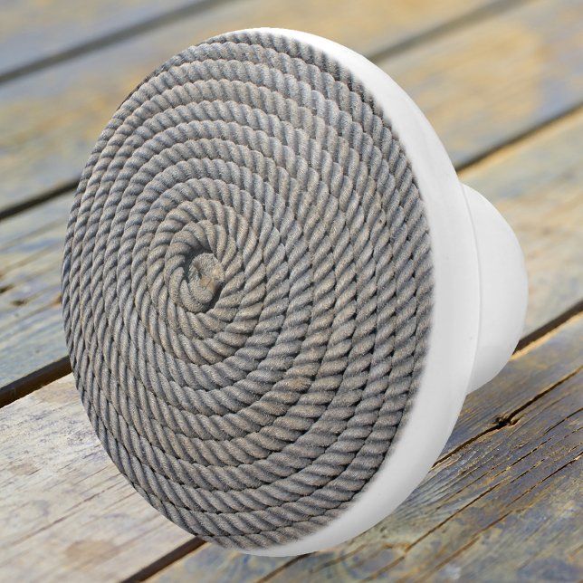 Pomo cerámico de espiral náutica (A minimalist ceramic door knob featuring a spiral rope in grey blue colors. Beach house decoration.)